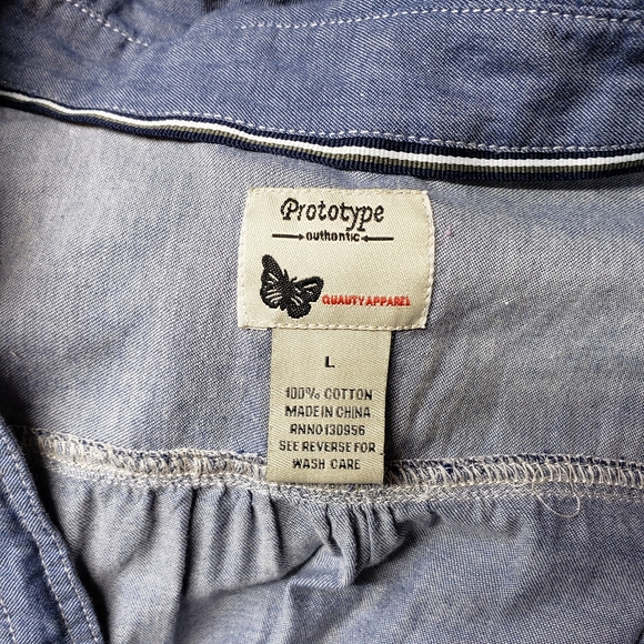 Prototype Distress Denim Button Down Shirt Size L - Picture 3 of 3